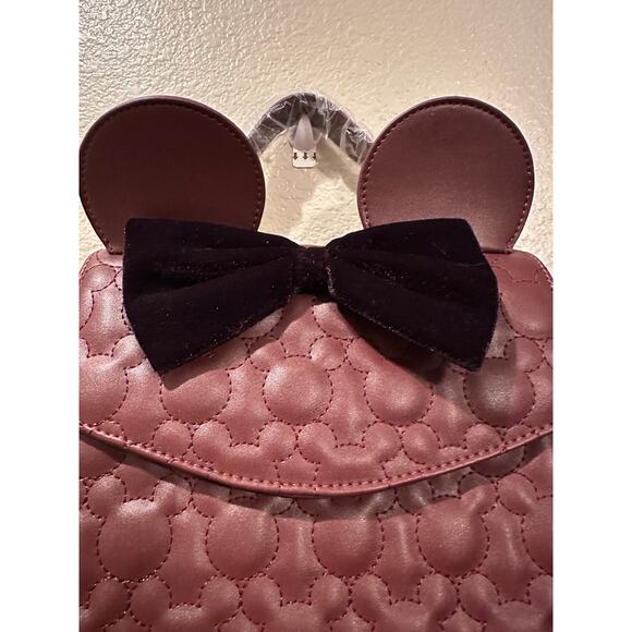 NWT Loungefly Disney Minnie Mouse maroon Black Crossbody Satchel Quilted Purse - Picture 2 of 6